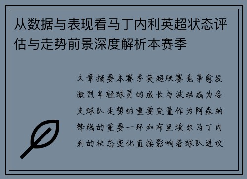 从数据与表现看马丁内利英超状态评估与走势前景深度解析本赛季