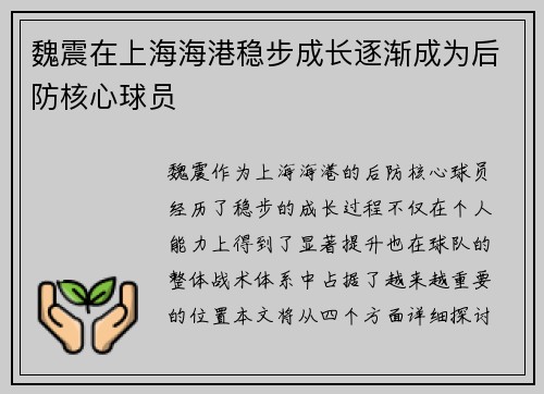 魏震在上海海港稳步成长逐渐成为后防核心球员